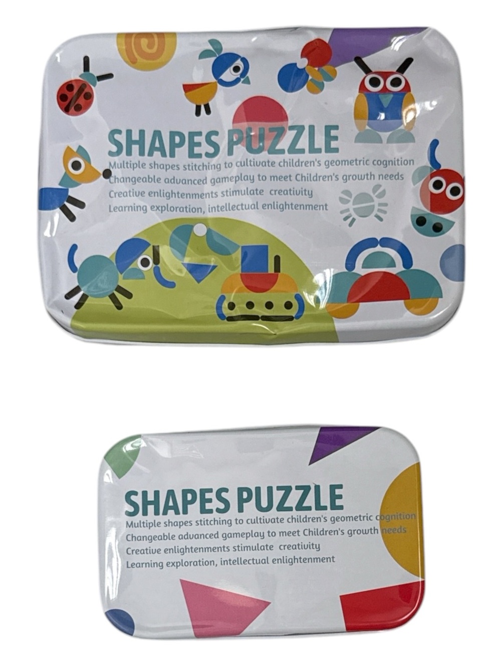 Shapes Puzzle Montessori Game Tin Set Educational Toddler Toy Red Blue Size OS